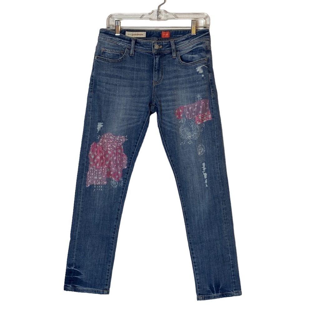 Pilcro Sz 26 Pink Patchwork Blue Denim Straight Jeans Pants